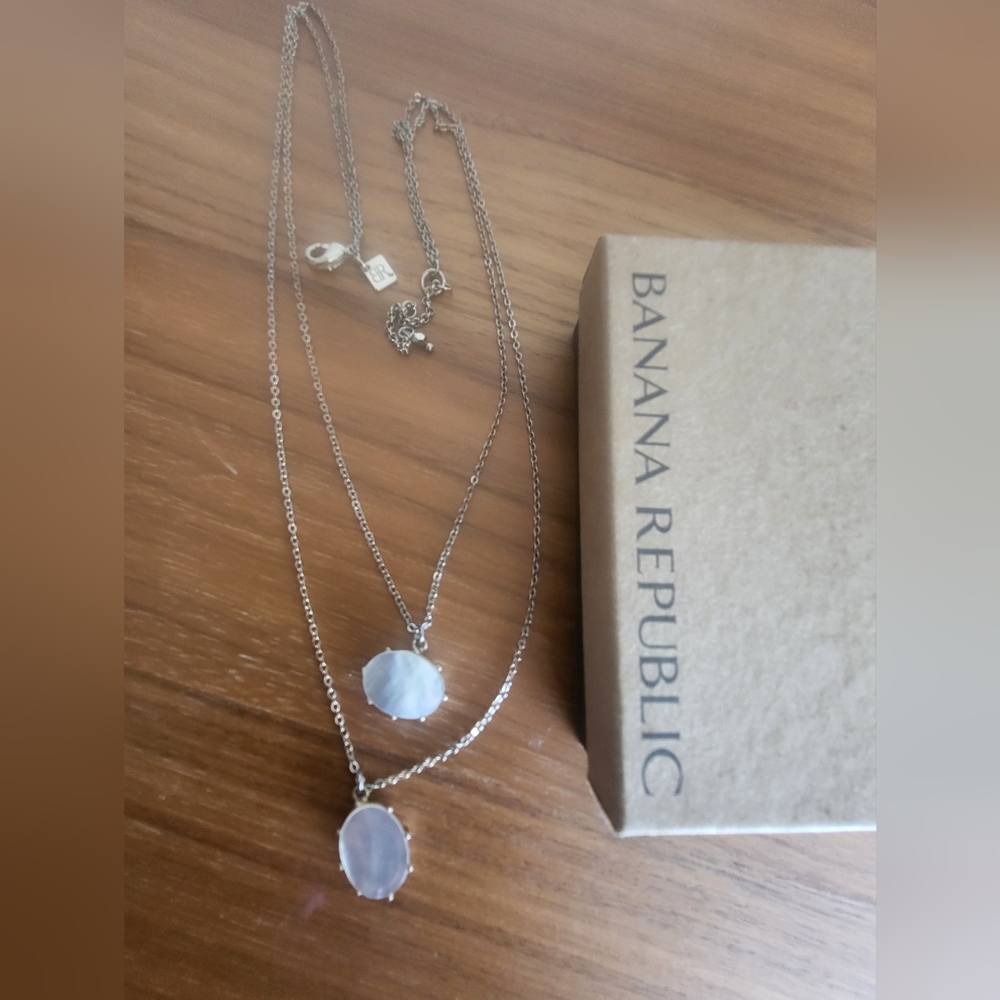 Banana Republic Silver Layered Necklace with White/Opalescent Stones